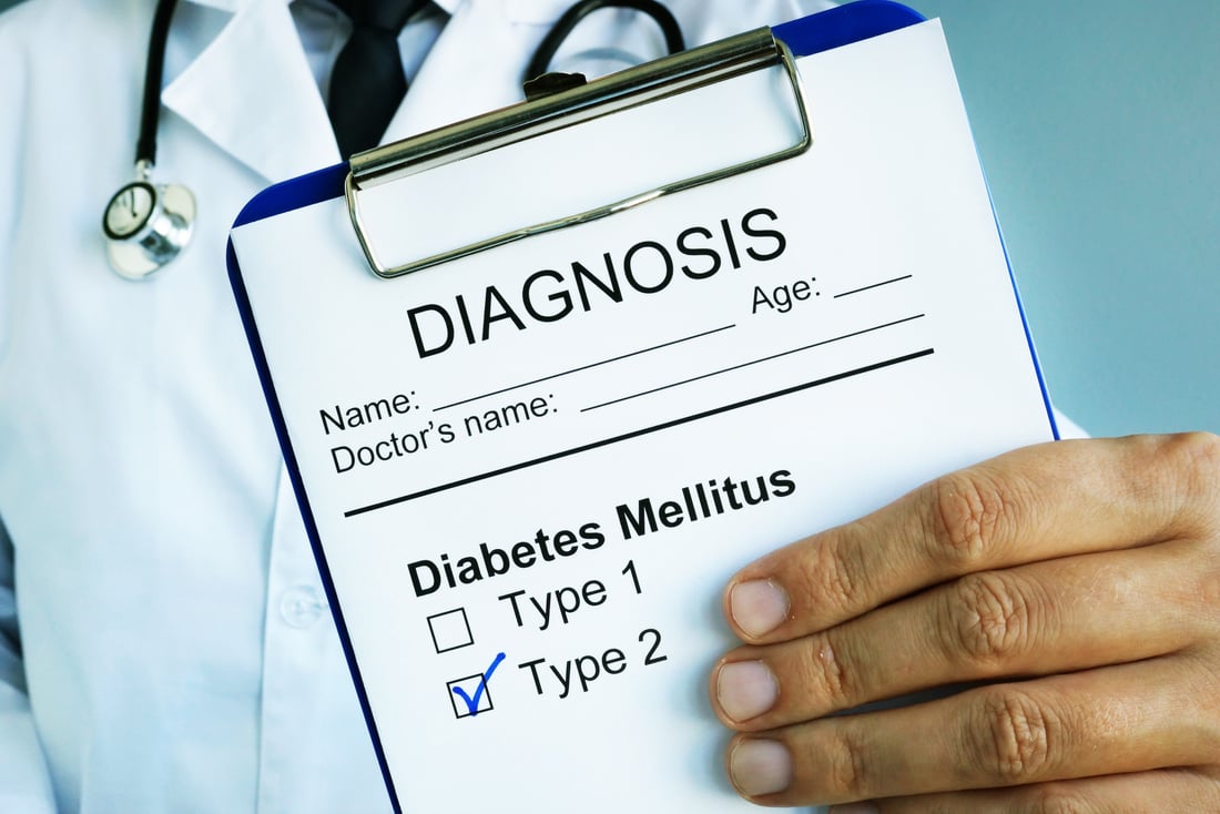 Diagnosis Diabetes mellitus type 2 in a medical form.